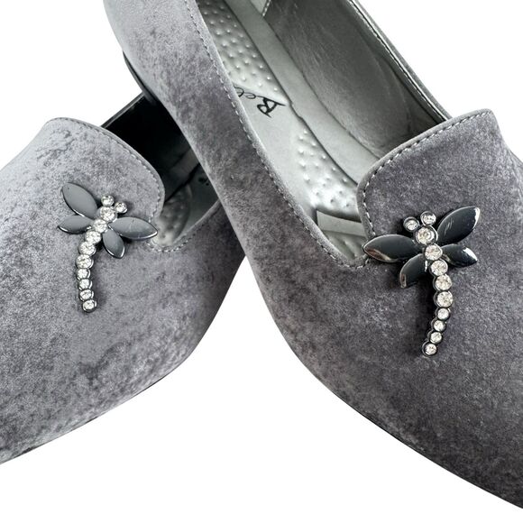 Bellini Women's Dragonfly Loafer Flat 9 Gray Velvet Pointed Toe Artsy Old Money - Picture 5 of 13